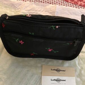 LeSportsac embroidered cosmetic bag with 2 zippered compartments, never used